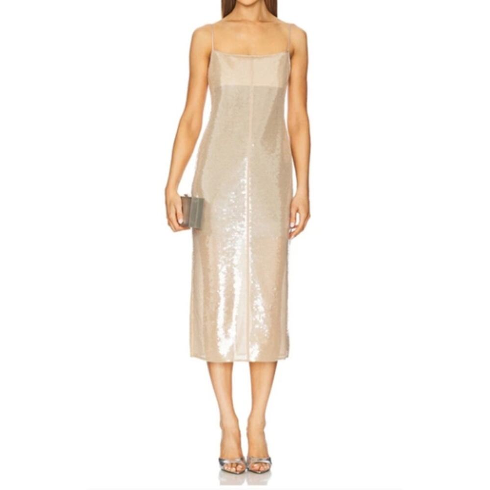 A.L.C Clear Danielle Sequined Sleeveless Midi Sparkle Evening Dress Medium NWT